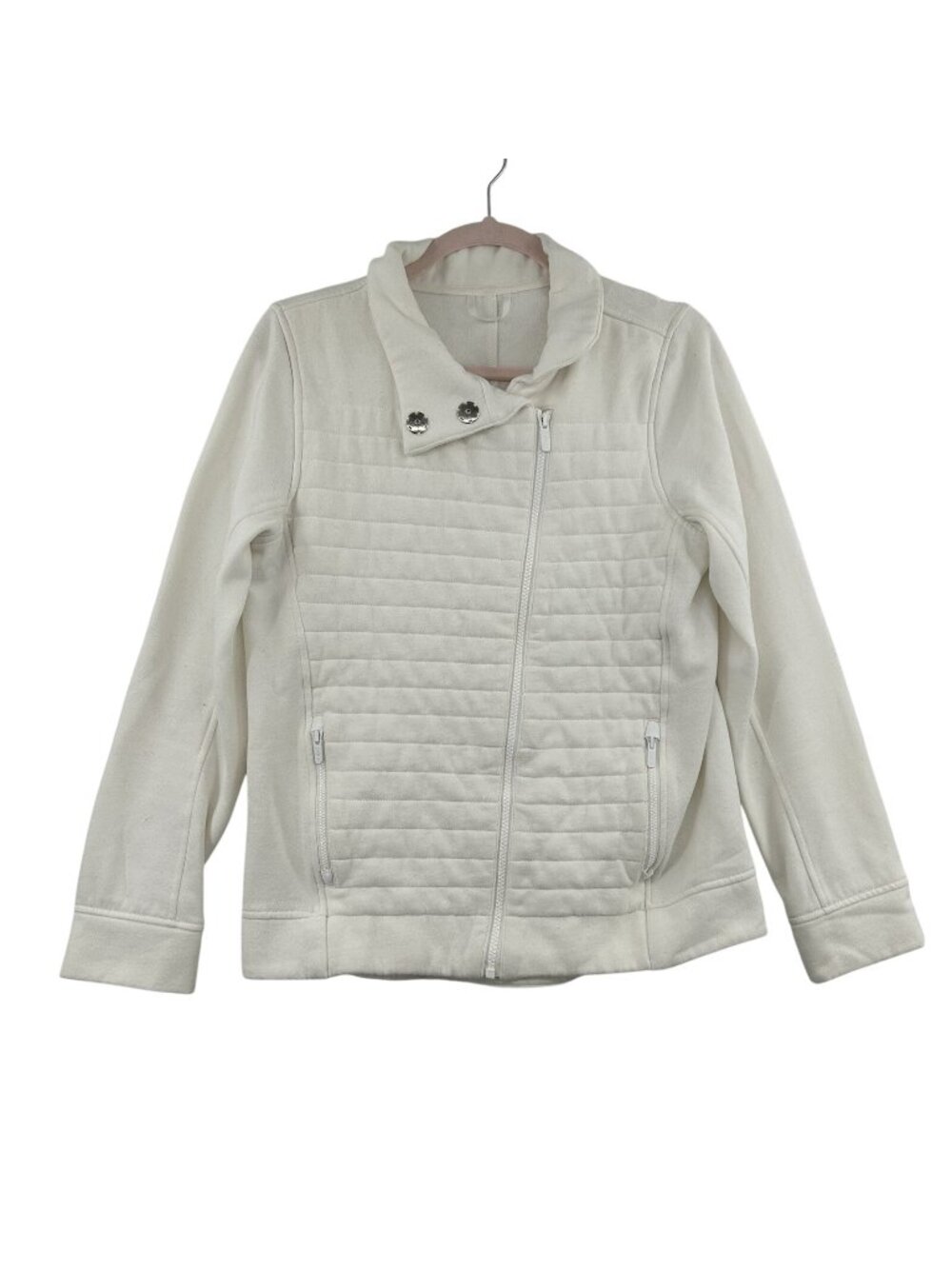 Lululemon Fleece Be True  Quilted Zip Up Jacket Women’s Sz 6 White Asymmetrical